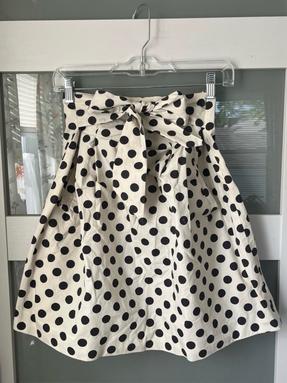 J. Crew Cream A-Line Skirt with Black Polka Dots and Tie Waist
